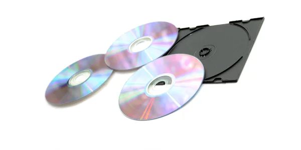 Compact disks and black box — Stock Photo, Image