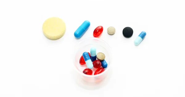 Different pharmacological preparations - tablets and pills — Stock Photo, Image