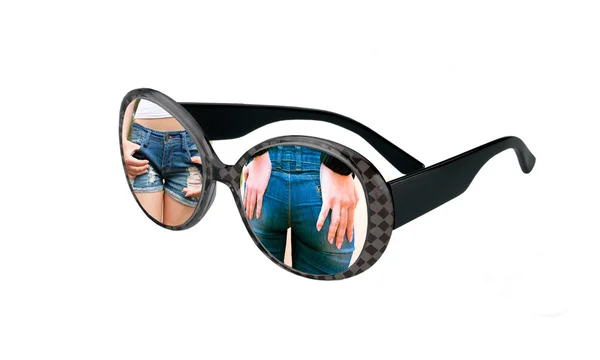 Miniatures in pictures jeanswear in glasses — Stock Photo, Image