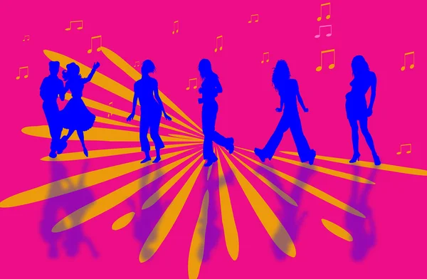 Sylwetka taniec kilka i dziewcząt w różnych pozach — Zdjęcie stockowe