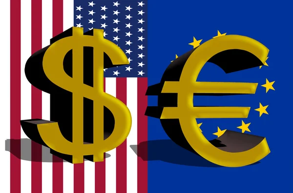 Signo del dólar de los EE.UU. y la moneda del euro —  Fotos de Stock