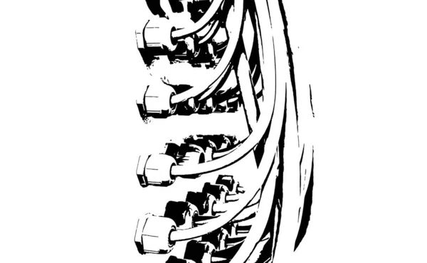 Черно Белая Иллюстрация Большое Количество Электрических Кабельных Вводов Проводами Распределительном — стоковое фото