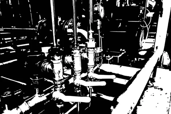 Siyah Beyaz Illüstrasyon Çeşitli Kapama Vanaları Beyaz Arka Plandaki Endüstriyel — Stok fotoğraf