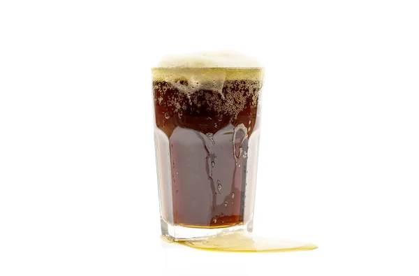 Dark Fresh Beer Foam Glass Transparent Glass White Background — Stock Photo, Image