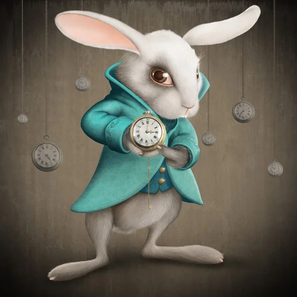 Lapin blanc avec horloge — Photo