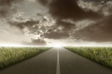 çayır arasındaki dikdörtgen çizgili yol
