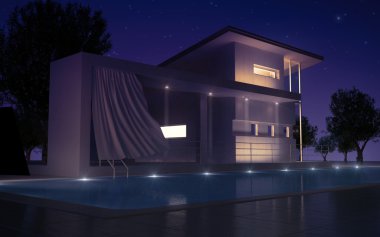 Modern villa gece görünümü