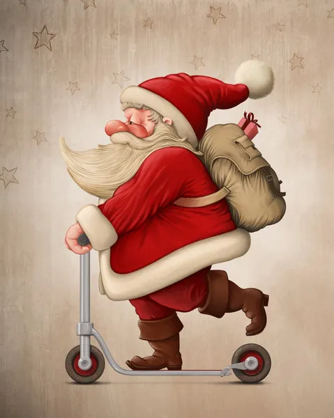 Babbo Natale e lo scooter push — Foto Stock