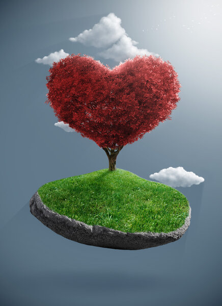 Heart tree on suspended rock