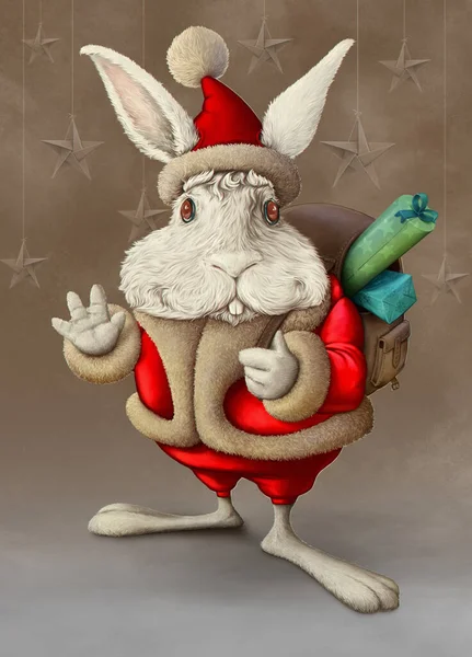 Babbo Natale Coniglietto Con Regali — Foto Stock