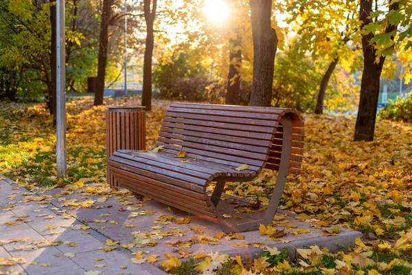 俄罗斯莫斯科秋季公园的空长椅 — 图库照片