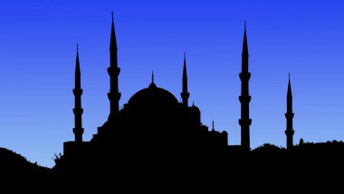 Eski şehir - Sultanahmet Cami Istanbul'da güneş ortamda silüeti. Istanbul eski kasabada birçok cami minareleri silüeti vermek vardır