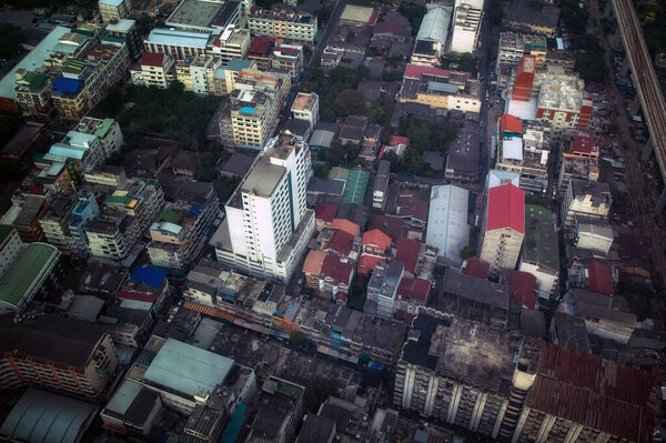 Aerial view of Bangkok modern office buildings, condominium in Bangkok city downtown