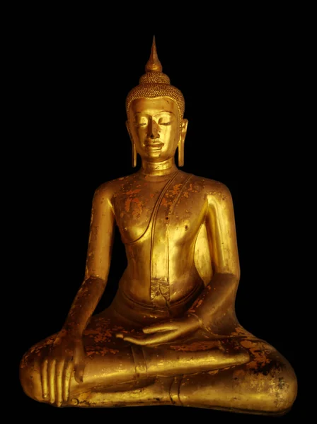 Złoty Budda Odizolowany Czarnym Tle — Zdjęcie stockowe