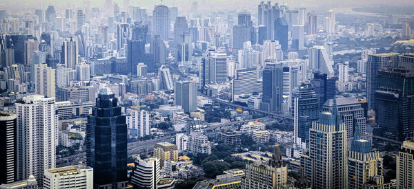 Aerial view of Bangkok modern office buildings, condominium in Bangkok city , BKK, Tailand