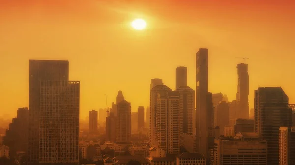 Sonnenaufgang Über Modernen Bürogebäuden Geschäftsviertel Zentrum Bangkoks Skyline Ansicht Der — Stockfoto