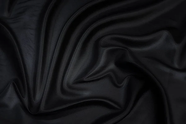 黑色皮革面料背景 波浪形面料滑黑色 豪华皮革面料 — 图库照片