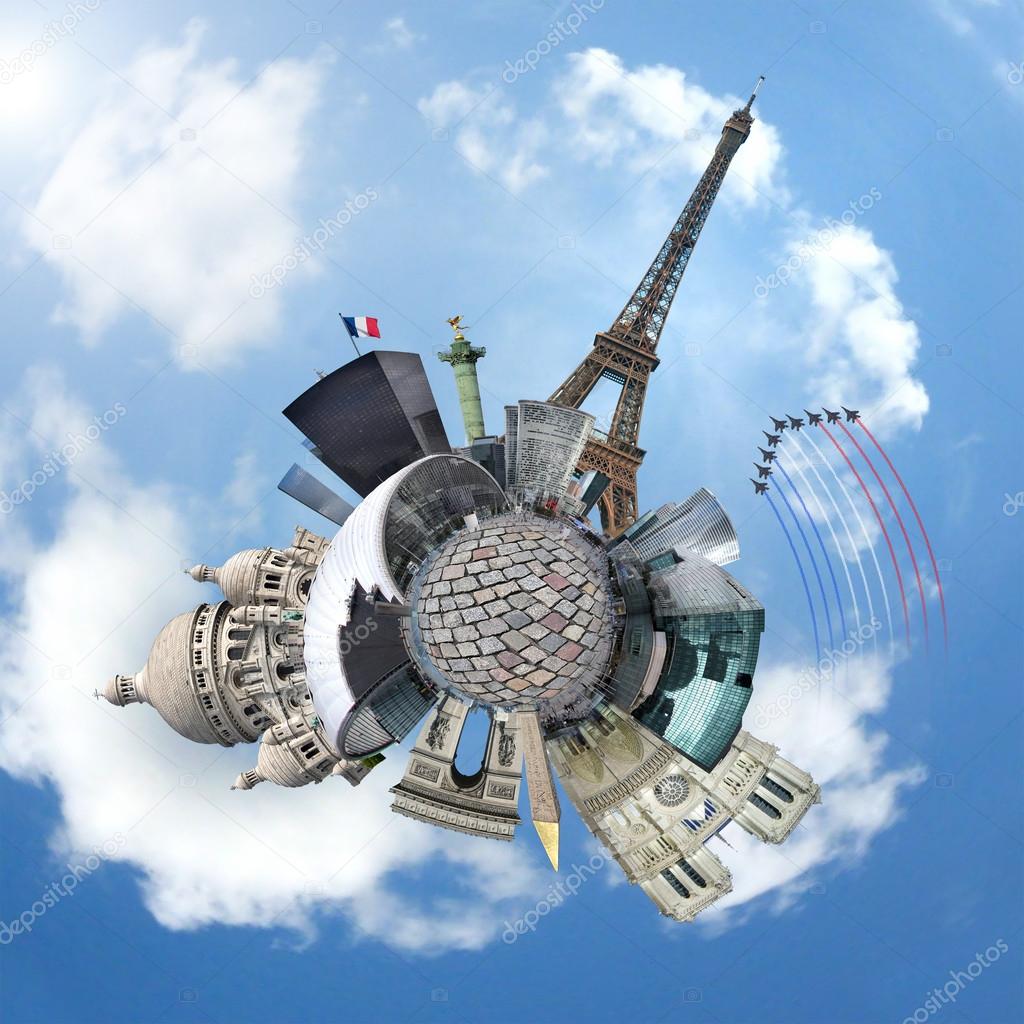 Monuments of Paris on a planet - Travel concept