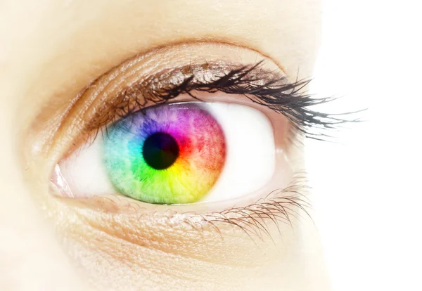 Rainbow color in a beautifull eye — Stock Photo, Image