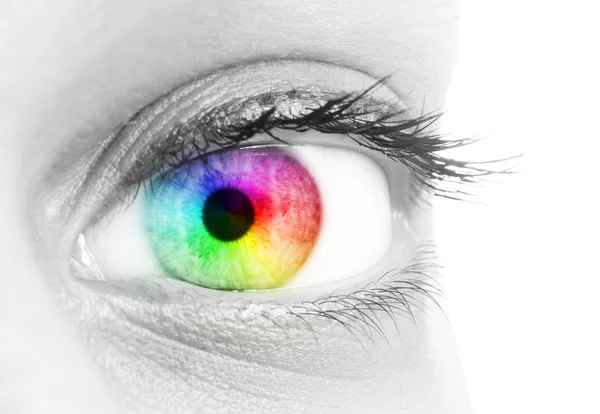 Rainbow color in a beautifull eye — Stock Photo, Image
