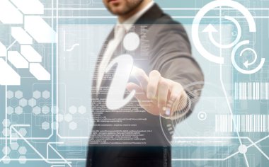 iş adamları dokunmadan futuristik dokunmatik ekran arayüzü