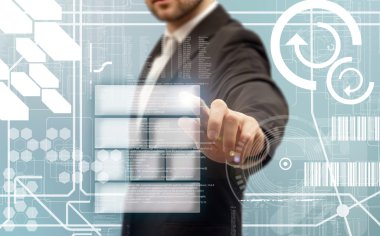 iş adamları dokunmadan futuristik dokunmatik ekran arayüzü