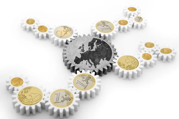 Gear mechanics of euro coins - business finance concept — Stock Photo, Image
