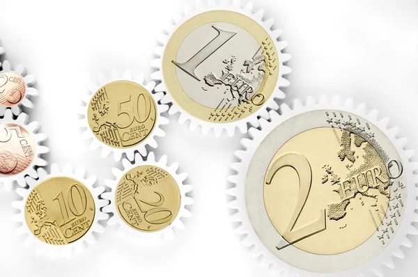 齿轮欧元硬币-商务金融概念的力学 — 图库照片