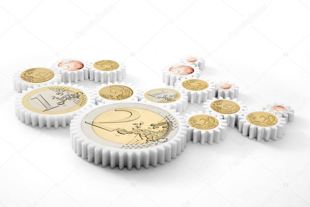 Gear mechanics of euro coins - business finance concept