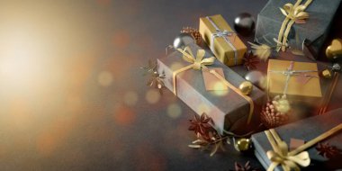 Yılbaşı dekorasyonlu Noel arkaplanı görüntüsü - 3D görüntüleme