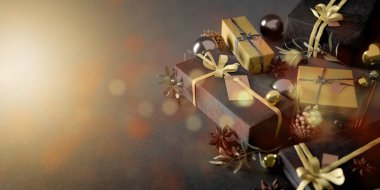 Yılbaşı dekorasyonlu Noel arkaplanı görüntüsü - 3D görüntüleme