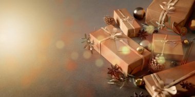 Yılbaşı dekorasyonlu Noel arkaplanı görüntüsü - 3D görüntüleme