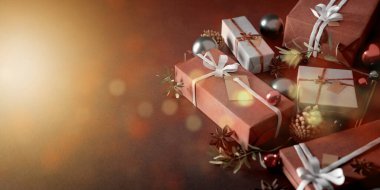 Yılbaşı dekorasyonlu Noel arkaplanı görüntüsü - 3D görüntüleme