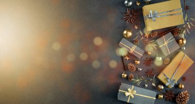 Yılbaşı dekorasyonlu Noel arkaplanı görüntüsü - 3D görüntüleme