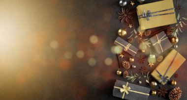 Yılbaşı dekorasyonlu Noel arkaplanı görüntüsü - 3D görüntüleme