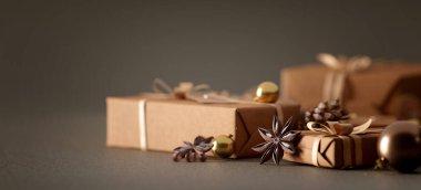 Yılbaşı dekorasyonlu Noel arkaplanı görüntüsü - 3D görüntüleme