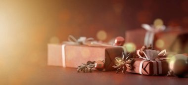 Yılbaşı dekorasyonlu Noel arkaplanı görüntüsü - 3D görüntüleme