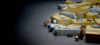 Yılbaşı dekorasyonlu Noel arkaplanı görüntüsü - 3D görüntüleme