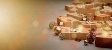 Yılbaşı dekorasyonlu Noel arkaplanı görüntüsü - 3D görüntüleme