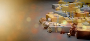 Yılbaşı dekorasyonlu Noel arkaplanı görüntüsü - 3D görüntüleme