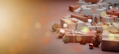 Yılbaşı dekorasyonlu Noel arkaplanı görüntüsü - 3D görüntüleme