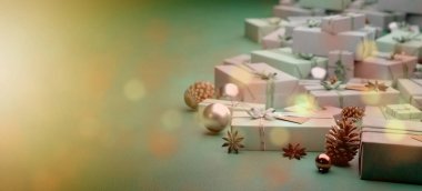 Yılbaşı dekorasyonlu Noel arkaplanı görüntüsü - 3D görüntüleme