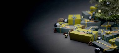 Yılbaşı dekorasyonlu Noel arkaplanı görüntüsü - 3D görüntüleme