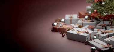 Yılbaşı dekorasyonlu Noel arkaplanı görüntüsü - 3D görüntüleme