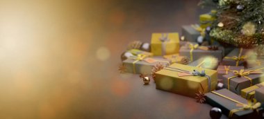 Yılbaşı dekorasyonlu Noel arkaplanı görüntüsü - 3D görüntüleme