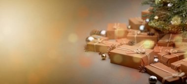 Yılbaşı dekorasyonlu Noel arkaplanı görüntüsü - 3D görüntüleme