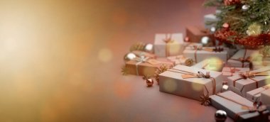 Yılbaşı dekorasyonlu Noel arkaplanı görüntüsü - 3D görüntüleme