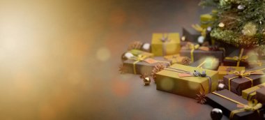 Yılbaşı dekorasyonlu Noel arkaplanı görüntüsü - 3D görüntüleme