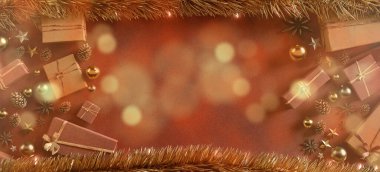 Yılbaşı dekorasyonlu Noel arkaplanı görüntüsü - 3D görüntüleme