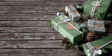 Yılbaşı dekorasyonlu Noel arkaplanı görüntüsü - 3D görüntüleme